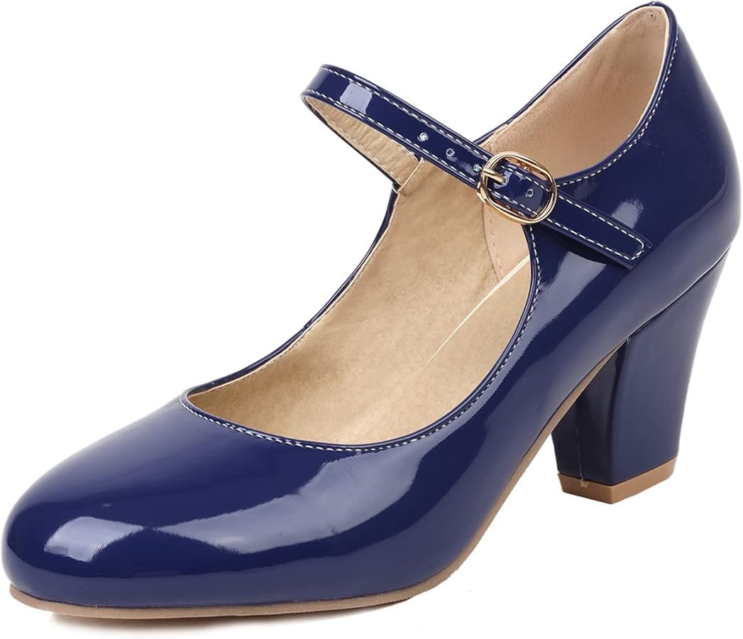 Metallic Block Heel Mary Jane Shoes