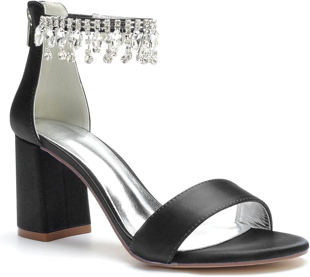 Satin Block Heel Prom Sandals