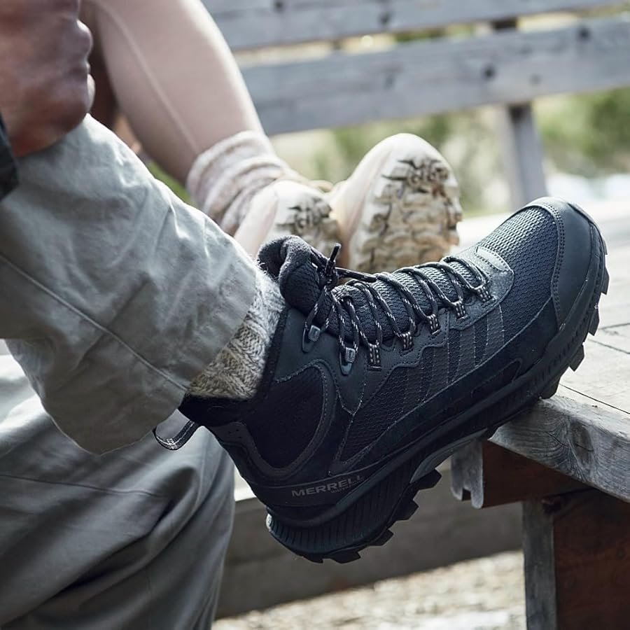 Merrell Speed Strike 2 Mid waterproof hiking boot available at Off Broadway Shoes with athletic design and sticky rubber outsole for hikers