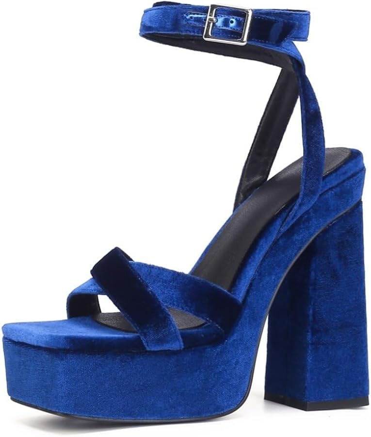 Velvet Block Heel Sandals