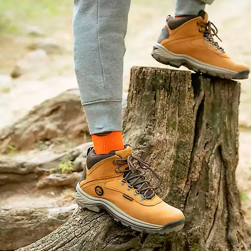 Timberland White Ledge waterproof hiking boot available at Off Broadway Shoes with seam-sealed leather upper and dual-density EVA cushioning